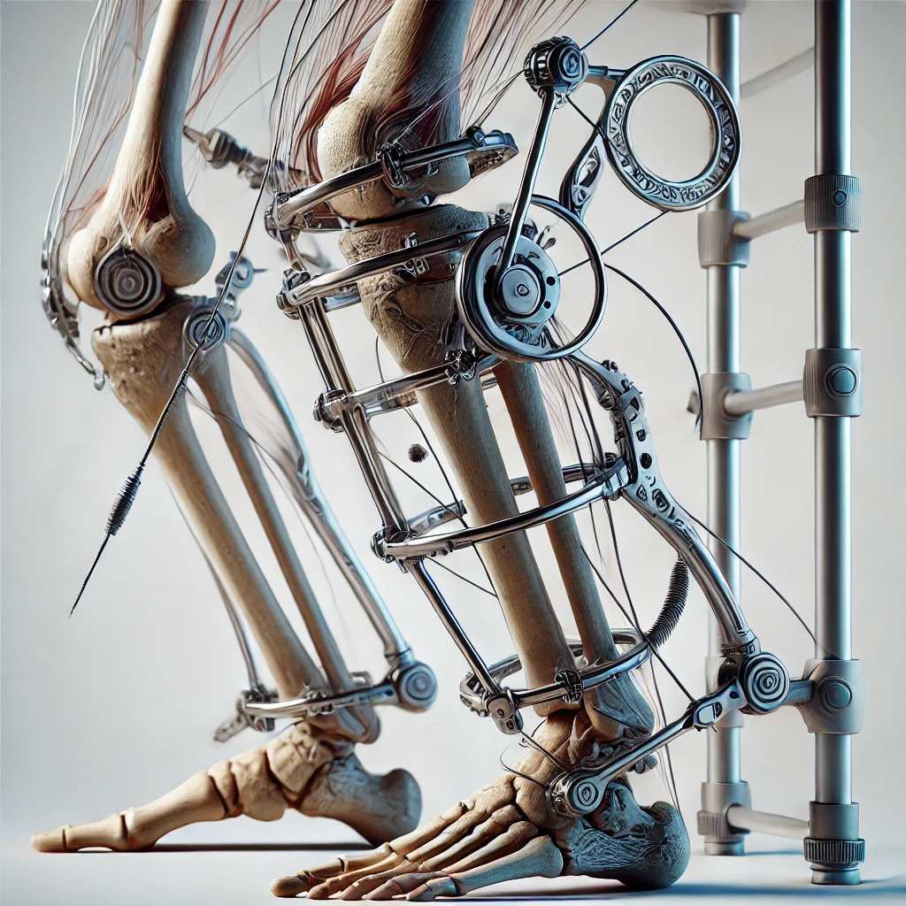 Ilizarov bone transport frame used in limb reconstruction surgery
